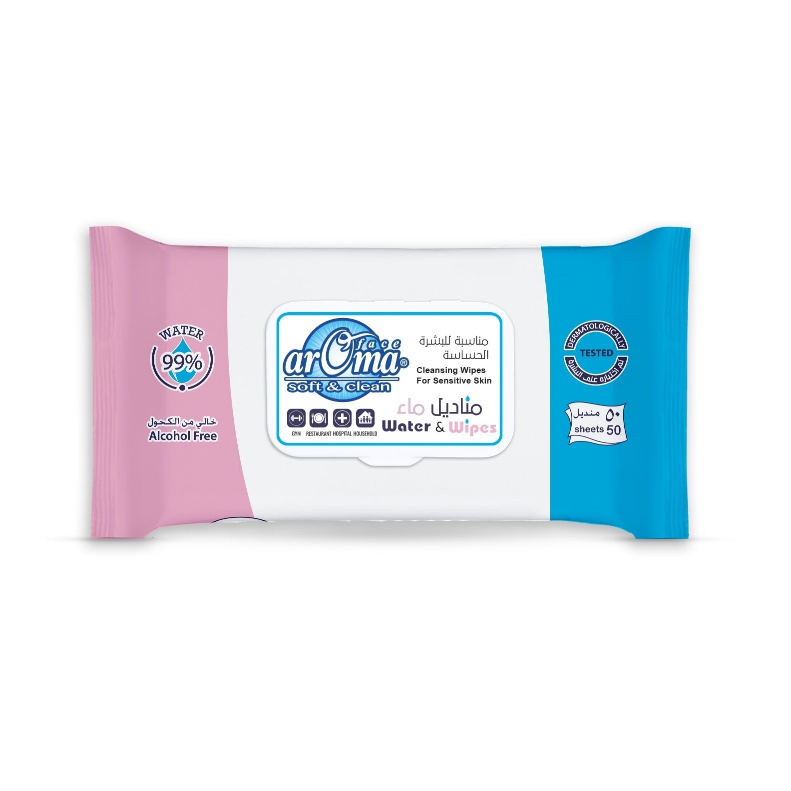 arOma Face Soft & Clean Water Wet Wipes, Alcohol Free