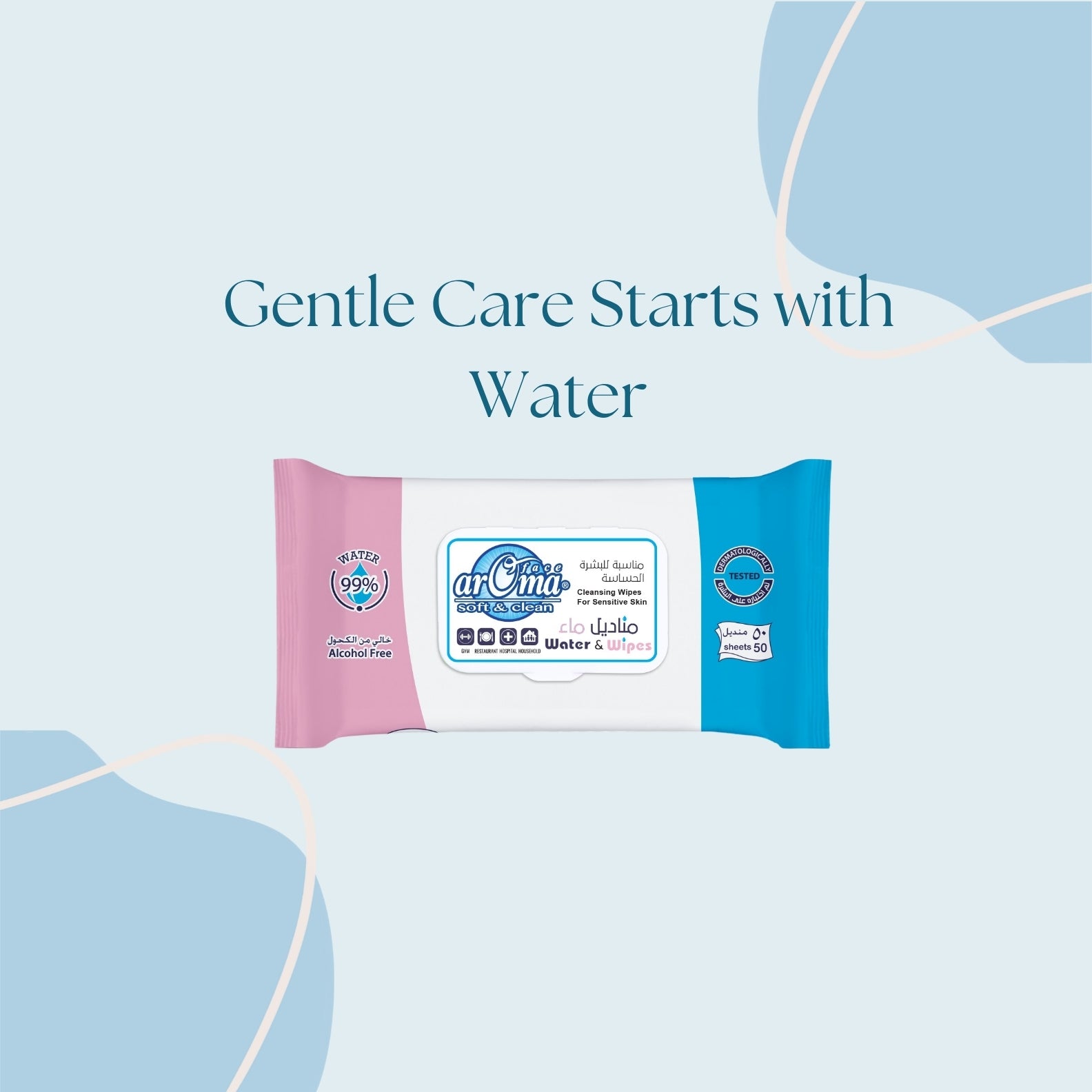 arOma Face Soft & Clean Water Wet Wipes, Alcohol Free